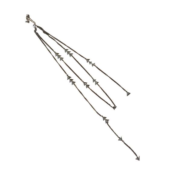 Two Strand Silver Triangle Fringe Necklace - Picture 1 of 6